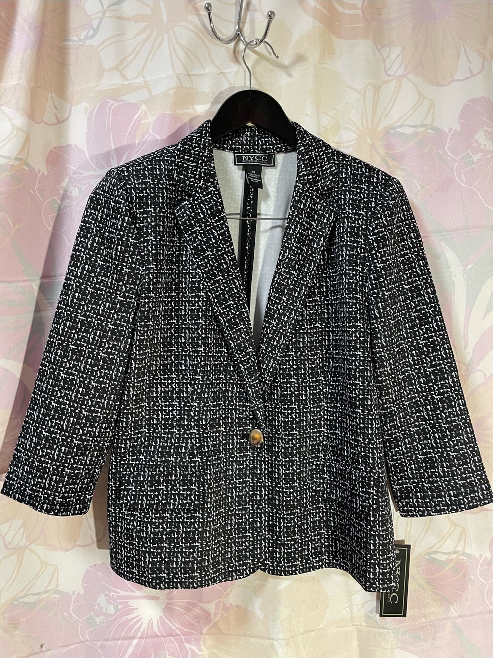 NYCC Black & White Tweed Single-Button Blazer